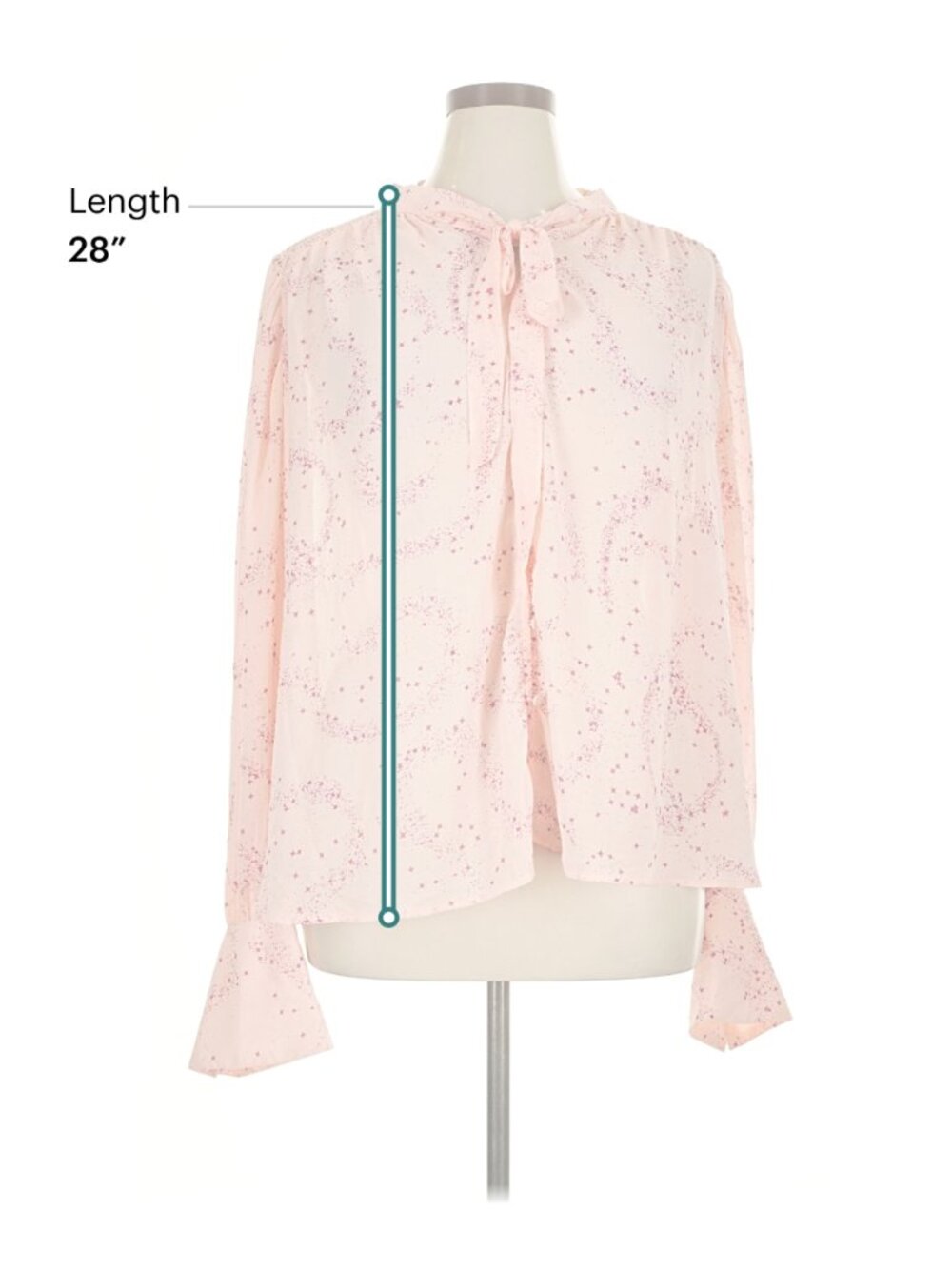 Free People Women's "Stars Align" Printed Tie-Neck Top in Peach - Size XL - Picture 11 of 13